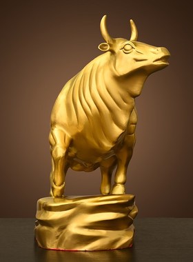 铜牛摆件纯黄铜牛运势如虹牛家居招牛势办公室财客厅礼品旺市牛大