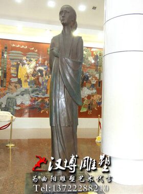 铜博物馆铜女玻璃钢人古代校园文化词人清雕像雕塑定做照李名雕仿