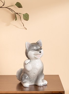 家居饰品客厅装饰陶瓷狗桌面电视酒柜玄关创K意柴犬小摆件2023新