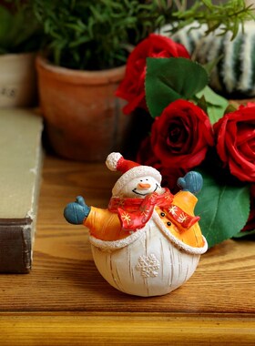 复古彩绘仿木f纹圣诞老人雪人圣诞树公仔节日送礼氛围家居装饰摆