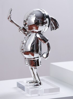 卡通树脂银色人物摆件现代艺术潮玩简约客厅样板房儿童房玄关装饰