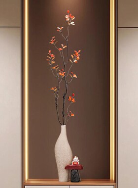 入户门玄关招财猫细长竖高陶瓷花瓶摆件高级感客厅电视柜装饰品