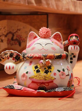 招财猫小号可爱办公室桌面摆件陶瓷储蓄罐日式家居车载装饰品福缘