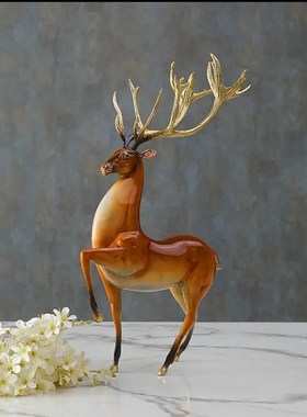 灵芝鹿新中式纯铜摆件玄关装饰品轻奢电视柜招财家居客厅铜工艺品