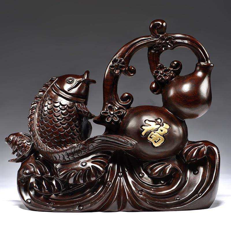 黑檀木雕刻福禄有鱼葫芦摆件实木质家居送礼办公室装饰摆设工艺品,淘宝优惠券,粉丝福利购,淘宝优惠卷