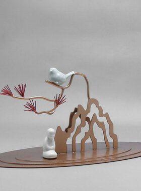 创意现代简约禅意软装饰品新中式玄关铁艺电视柜间样板房陶瓷摆件