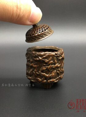 鹤炉香炉浮雕仙鹤铜摆件实心小猫小铜香薰炉塔香千鹤迷你铜炉包浆