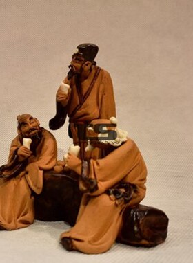 酒公公办公室玄关摆件盆景品湾微雕客厅三人手工陶瓷山石精品酒柜