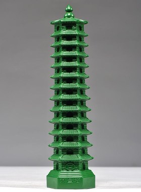 绿色实木雕刻13层文昌塔摆件木头十三层文昌塔办公装饰送礼工艺品