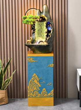 新中式客厅水幕墙流水屏风假山风水轮喷泉室内招财装饰品落地摆件