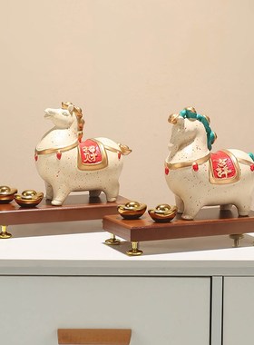 新中式马上有钱摆件陶瓷招财办公室客厅桌面高档家居装饰品开业