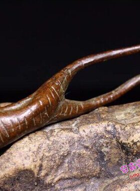 茶道手工壶铜仿古小纯铜人生茶宠如意（参）实心紫叉物件 小摆件