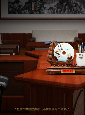 一帆风顺帆船玉石平安扣笔筒摆件老板办公K室装饰公司开业定制礼