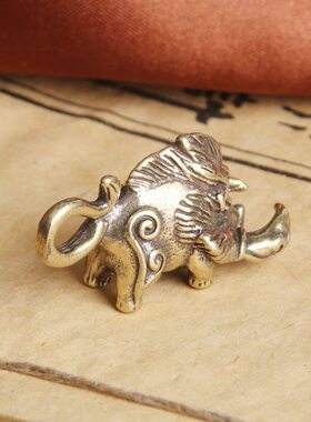 纯黄铜复古法手工匠作旧典藏国风艺术摆件獠牙小野猪钥匙挂件茶宠