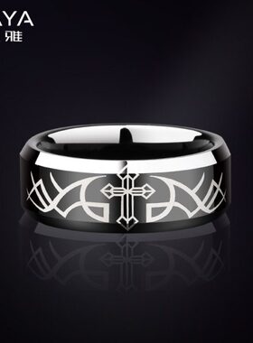 金食指指环圈简约男士素男黑色个性潮尾戒十字架戒指单身戒霸气钨