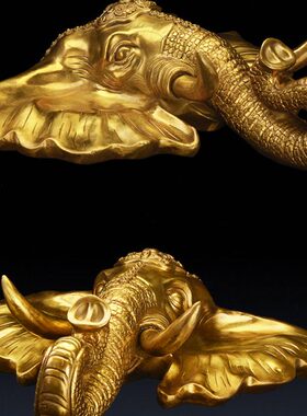 头纯铜墙面酒吧装饰背景电视墙铜大象 中式创意立体壁挂 客厅家居