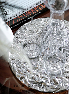 现代简约轻奢创意艺术软装桌面圆形D玻璃托盘样板房间卧室客厅摆