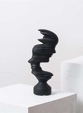 黑白哑光抽象人物摆件现代简约售楼部酒店L玄关电视柜树脂大装饰