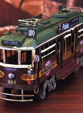 家个性布置模型工业风复古铁皮车中金属摆设欧洲桌面装饰摆件电车