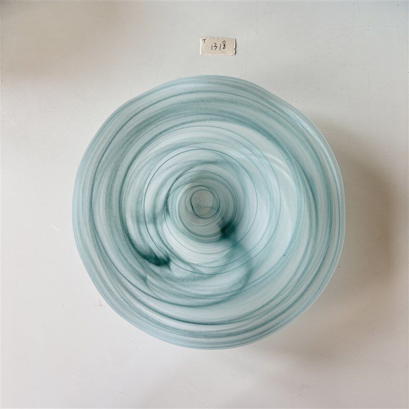 人间开花 原g创青绿色云雾雾面波浪玻璃磨砂家用沙拉碗果盘Y - 图1