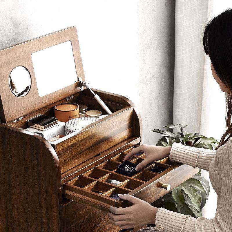 【折扣价】复古实木梳妆台床头柜一体多功能小户型45cm窄迷你卧室,淘宝优惠券,粉丝福利购,淘宝优惠卷