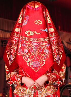 新娘红盖头新款中式婚礼红盖头新娘结婚红色头纱流苏秀禾蒙头