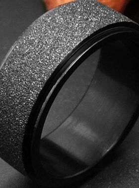 新款欧美复古简约真金电镀黑色磨砂可转动不锈钢戒指钛钢手饰情侣