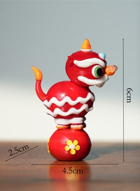 淄博琉璃非遗国潮l醒狮车载桌面摆件新中式寓意招财吉祥装饰品礼
