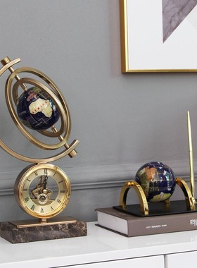 轻奢家居摆件玄关l客厅会所办公室桌面装饰品创意金属大理石地球