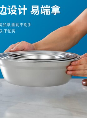 304不锈钢汤盆深盘圆盘铁碗汤碗家用菜碟子烧烤浅盘鱼盘食堂面盆