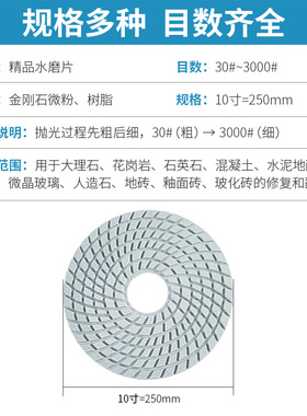 10寸250mm水磨片研磨机抛光片大理石花岗岩水磨石地坪翻新打磨片