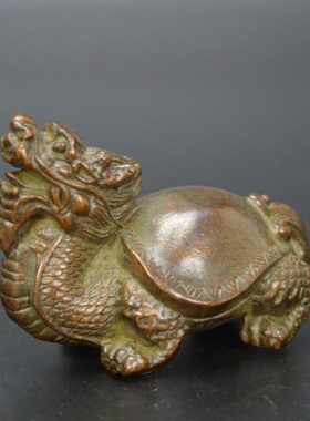 家居摆设器龟茶宠小号龙龟铜仿古摆件龙头把实心黄铜玩黄铜工艺品