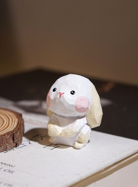 【精品版】卯兔手工木雕小摆件卡通可爱十二生肖系列装饰品礼物