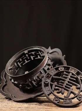仿古铁器纯铁寿字铁炉古法工艺中式会所古典装饰摆件