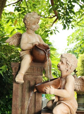 欧式天使喷泉景观流水室外摆件 花园招财庭院院子落地造景装饰品