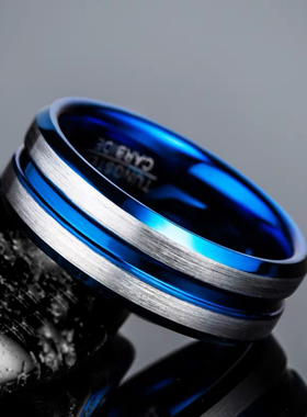 戒指男潮人钨金钢欧美简约复古学生个性刻L字单身食指男生黑色指