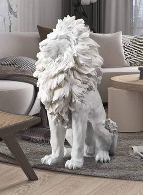 轻奢狮子客厅电视柜旁边大型落地C摆件创意办公室家居装饰乔迁礼