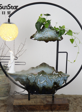 办公室禅意陶瓷摆件家居饰品流水招财喷泉客厅鱼缸装饰加湿器盆景