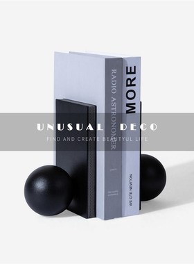 轻奢皮革几何圆球书靠软装售楼处酒店卧室样板间客厅书房书档摆件