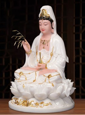 观音菩萨佛像家用供奉汉白玉坐莲南海观世音神像娑婆三圣弥勒佛像