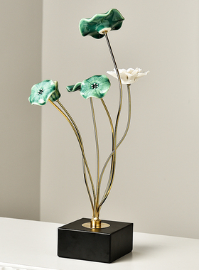 新中式茶室荷花摆件客厅玄关电视柜博古架家居装饰品乔迁新居礼品