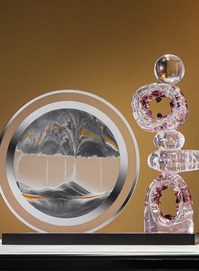 客厅酒柜高级感流沙画摆件时来运转水晶办公室创意沙漏家居装饰品