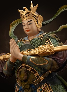 纯铜伽蓝韦陀菩萨左右护法神像关公韦陀佛像居家客厅供奉摆件