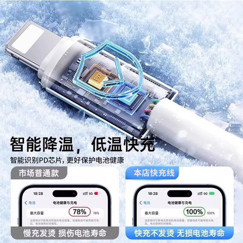 家有点点适用14ProMax充电器线iPhone16PM手机lighting13pro数据线Xs正品15苹果12PD20W快闪充线17正品iPad11 - 图0