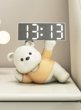 奶油风时钟闹钟客厅电视柜摆件桌面摆放钟表台式装饰品创意电子钟