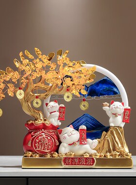 发财树流沙画招财猫摆件开业礼物店铺前台装饰品客厅乔迁新居礼品