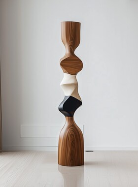 酒店样板间木雕落地大摆件抽象雕塑艺术品售楼处玄关竖高装饰摆饰