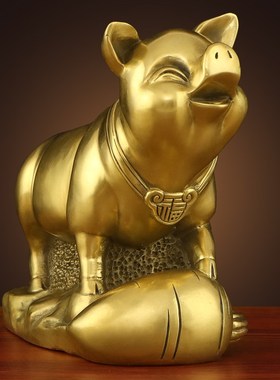 纯黄铜猪摆件生肖猪招财猪吉祥物家居客厅酒柜办公室店铺开业礼品