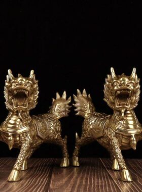 纯铜财富麒麟铜器家居店铺办公室吧台会所招财开业装饰礼品摆件