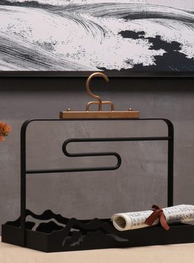 新中式现代北欧铁艺金属托盘工艺品摆设样板间客厅茶几室内装饰品